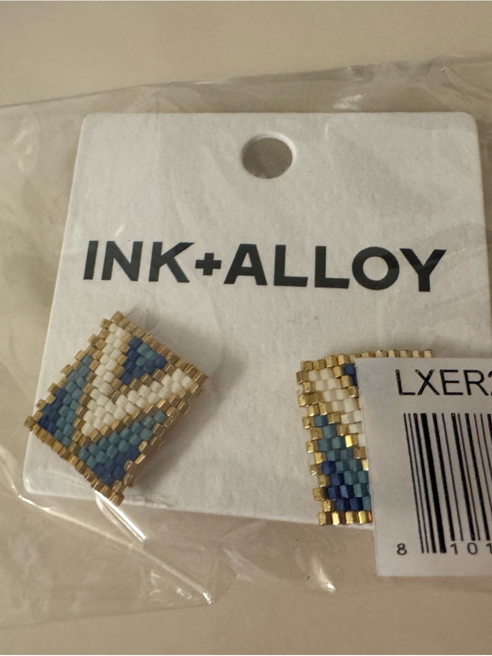 INK+ALLOY Blue, White and Gold Beaded Square Stud Earrings